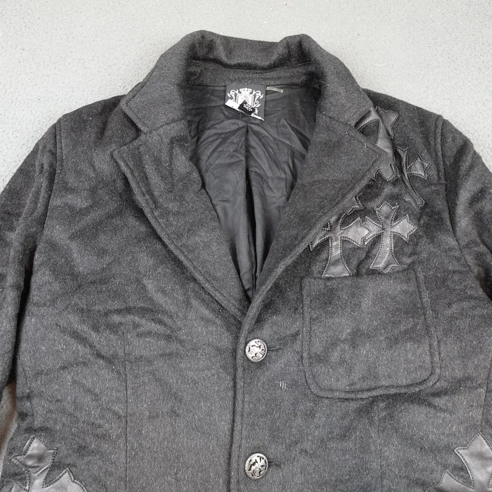 Raw-7 Royalty Blazer Mens 42 Gray Cashmere Gothic Cross Leather Jacket Rock